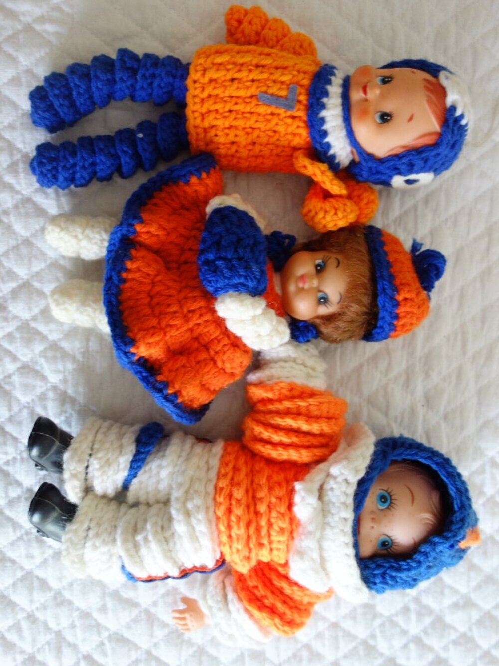 Vntg 3 Denver Broncos handmade crochet dolls - Picture 1 of 6